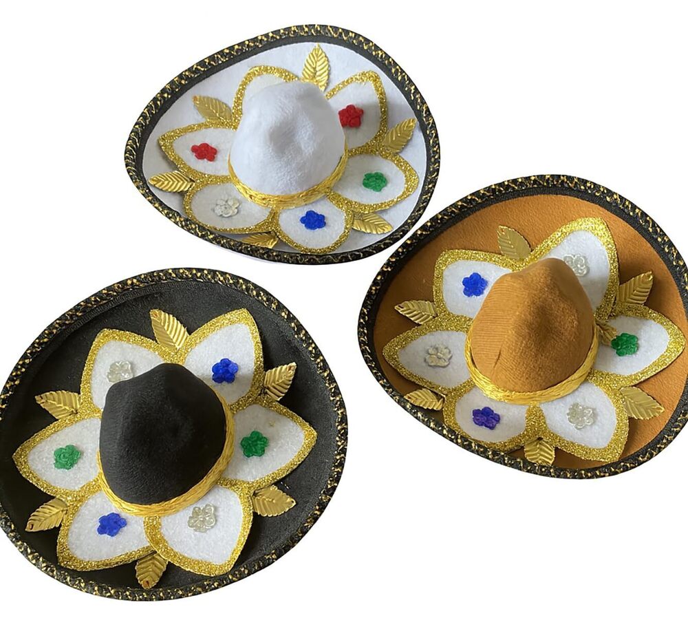 9873 Set of 3 Mini Traditional Mexican Charro Sombreros for Bottles or